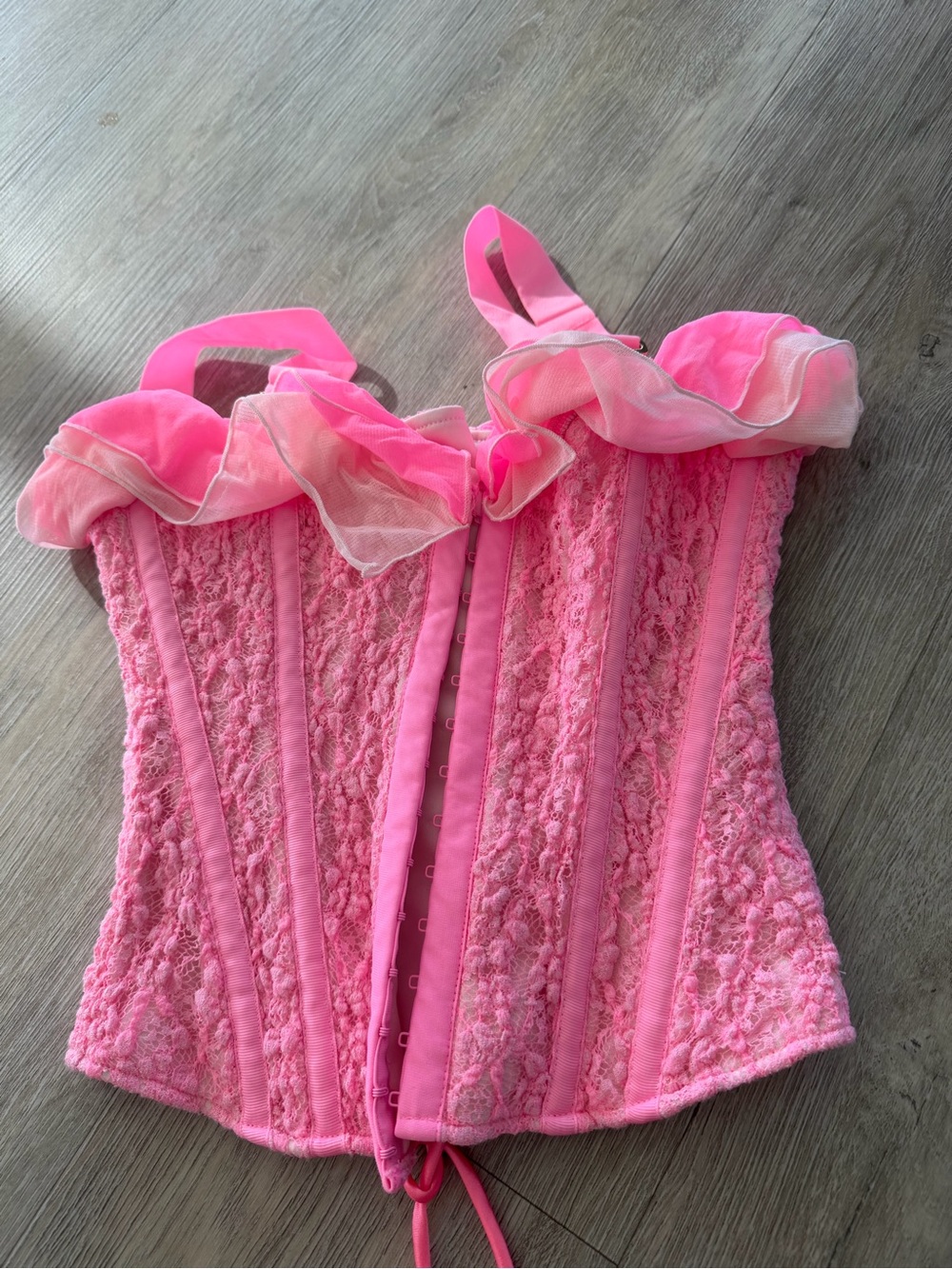Pink Lace Corset Top | Coquette Fairycore Bustier | Lace-Up Back